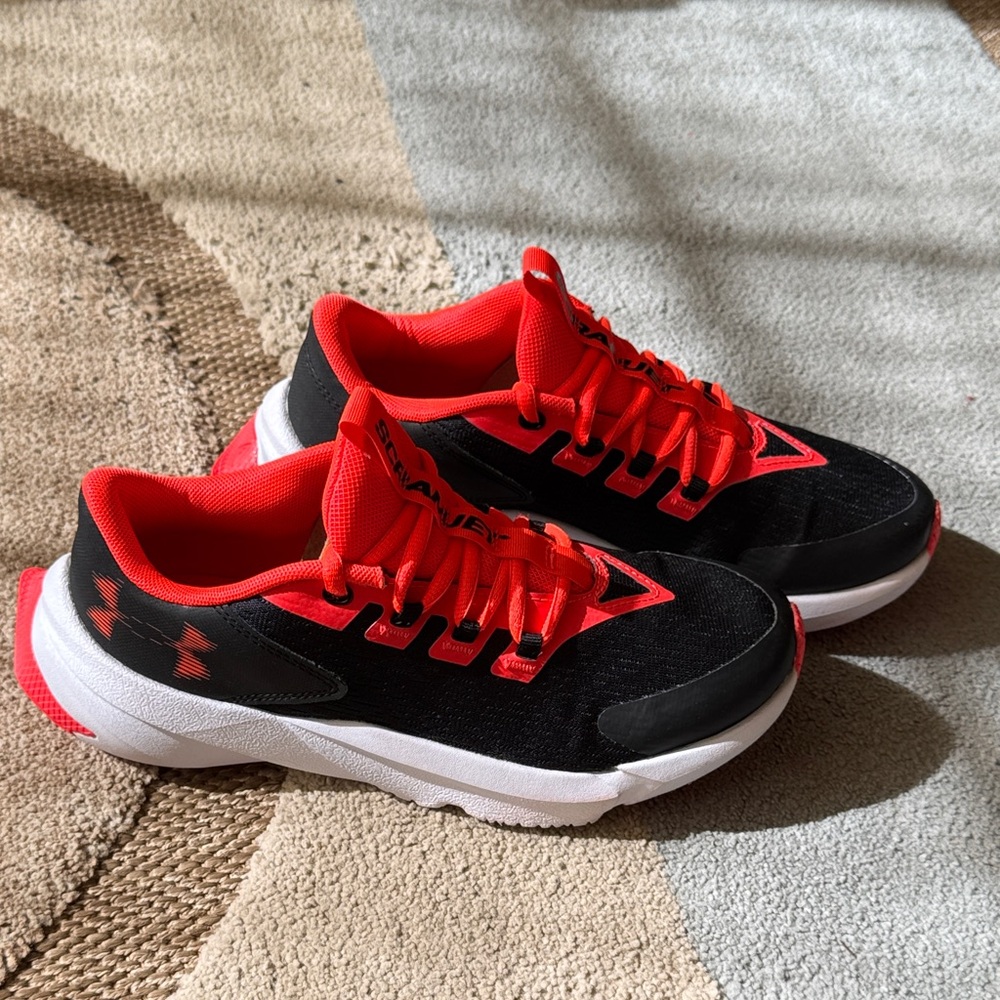 Under Armour Black and Red/Orange Kids Sneakers